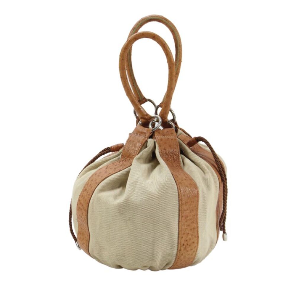 Titti Dell Acqua Womens Leather Canvas Bucket Handbag Brown Beige